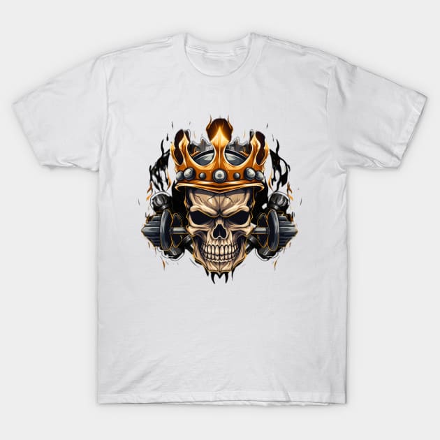 Barbells with Skull with crown T-Shirt by Aldrvnd